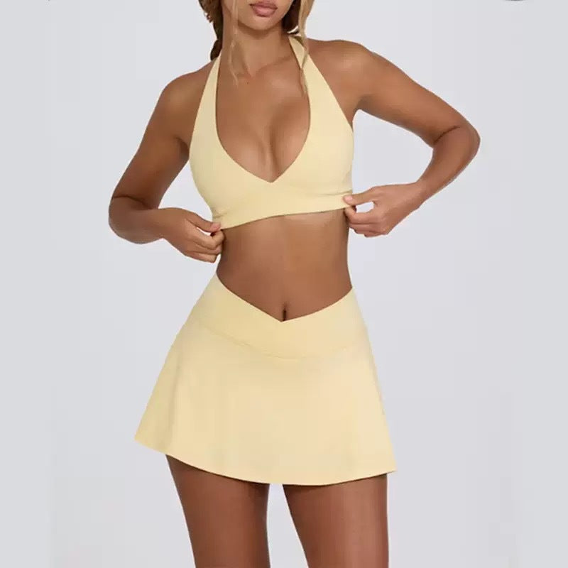 Sculpt Tennis Skirt Set – Halter Sports Bra & High Waist Skirt