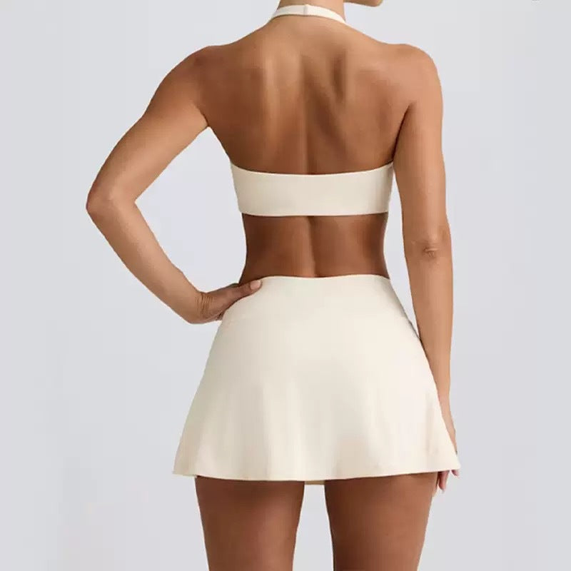 Sculpt Tennis Skirt Set – Halter Sports Bra & High Waist Skirt