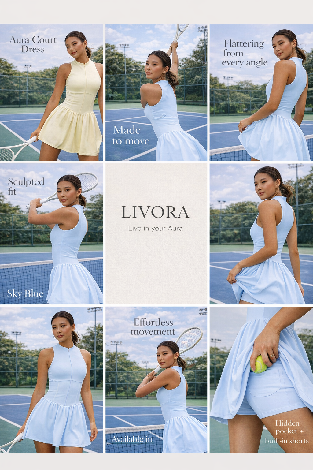 Women’s Tennis Dress with Built-in Shorts and Pocket – Aura Court Dress